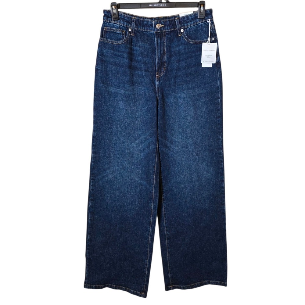 Free Assembly Womens High‎ Rise Wide Leg Jeans Dark Wash Denim Size 8 NWT